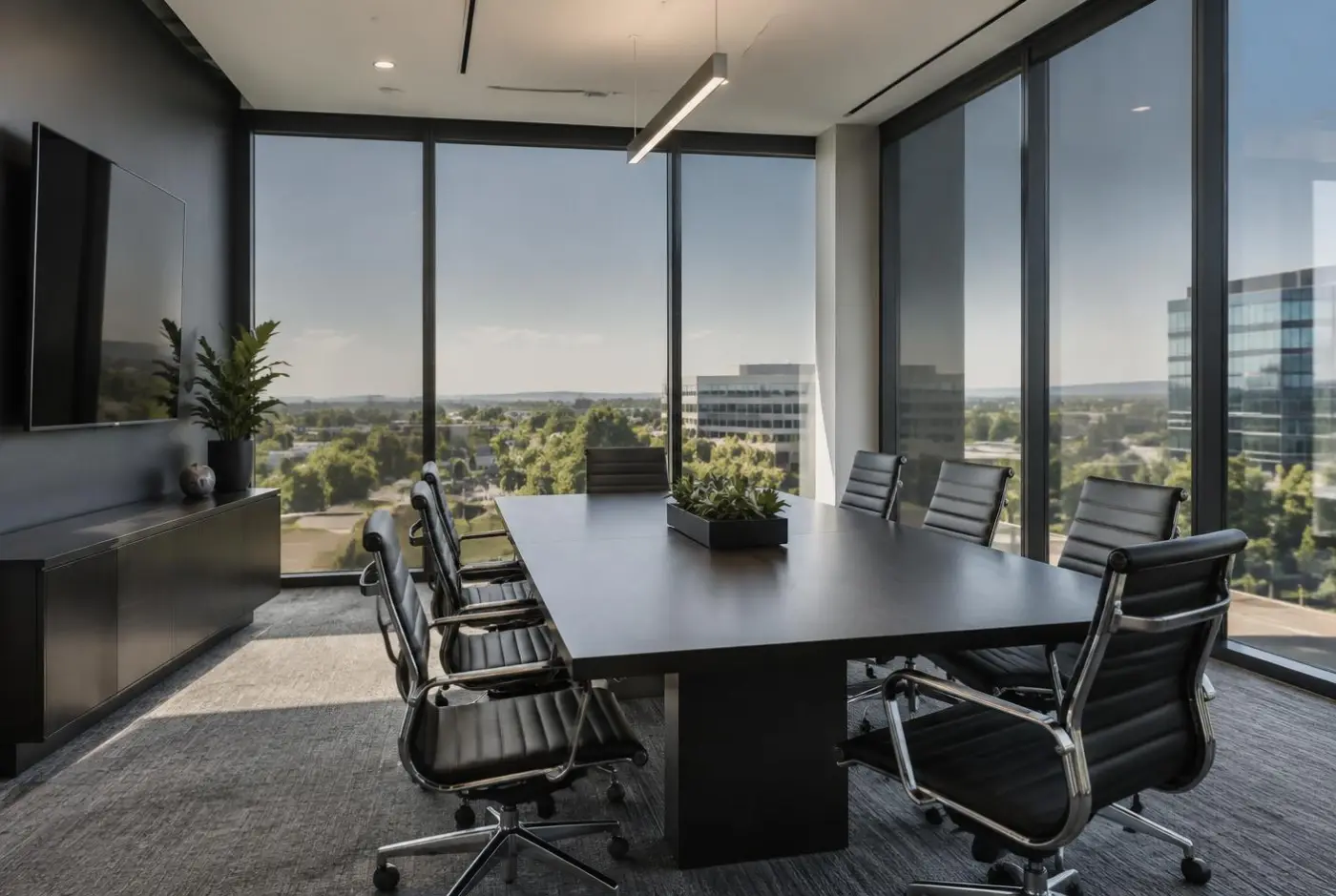 Commercial conference room with solar window film