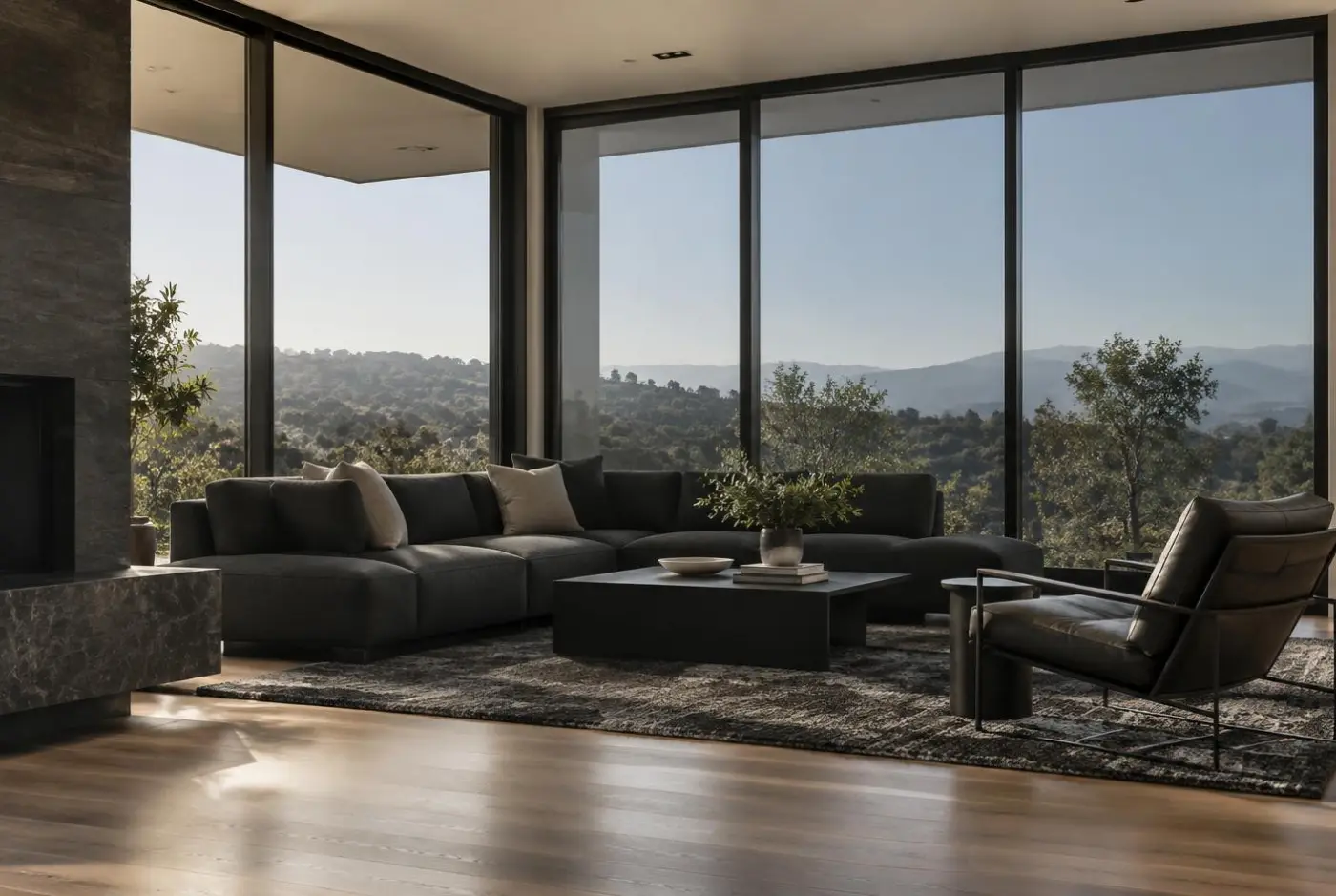 Modern living room with solar window film